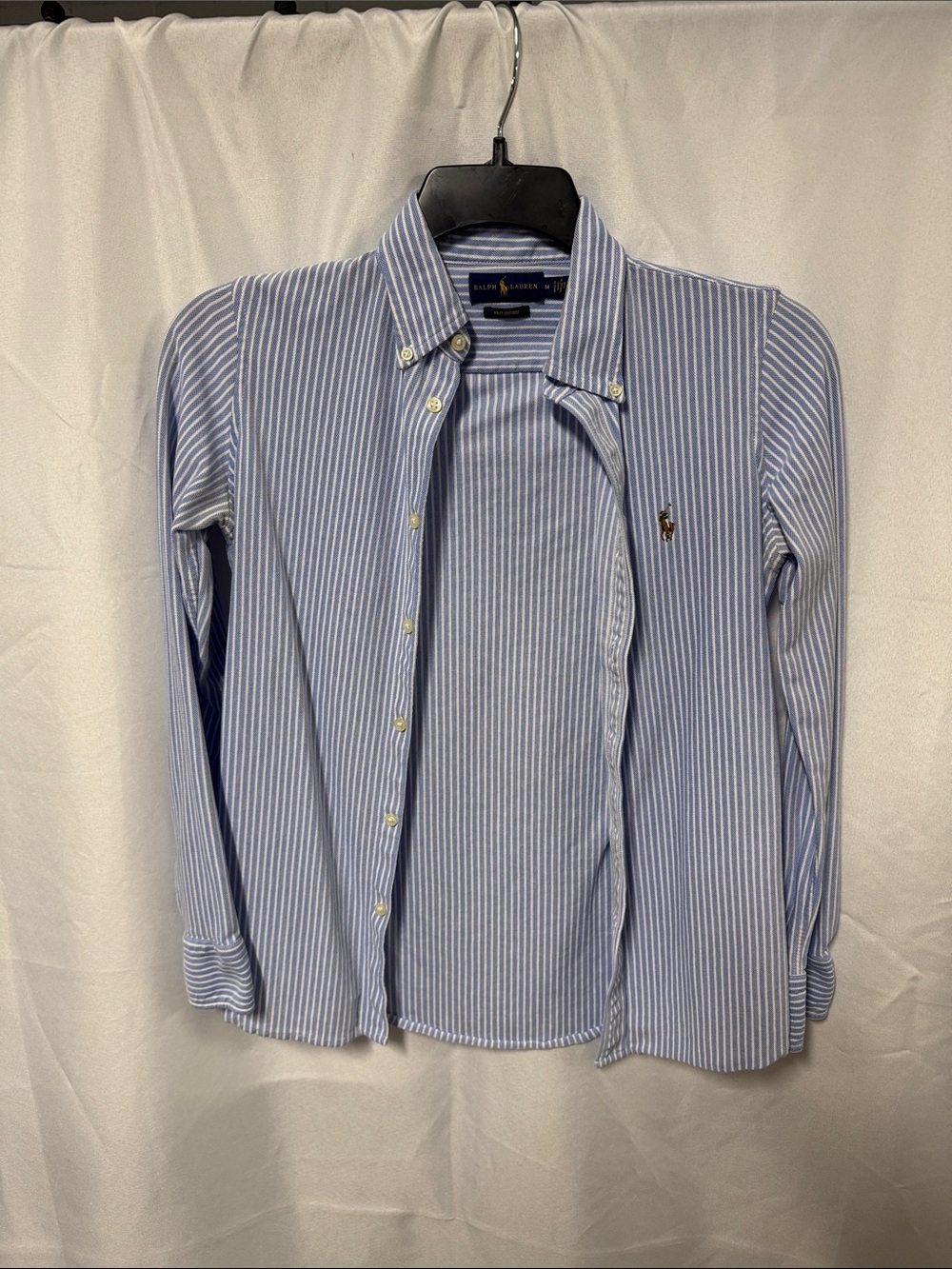 Ralph Lauren Light Blue & White Striped Cotton Button-Down Shirt